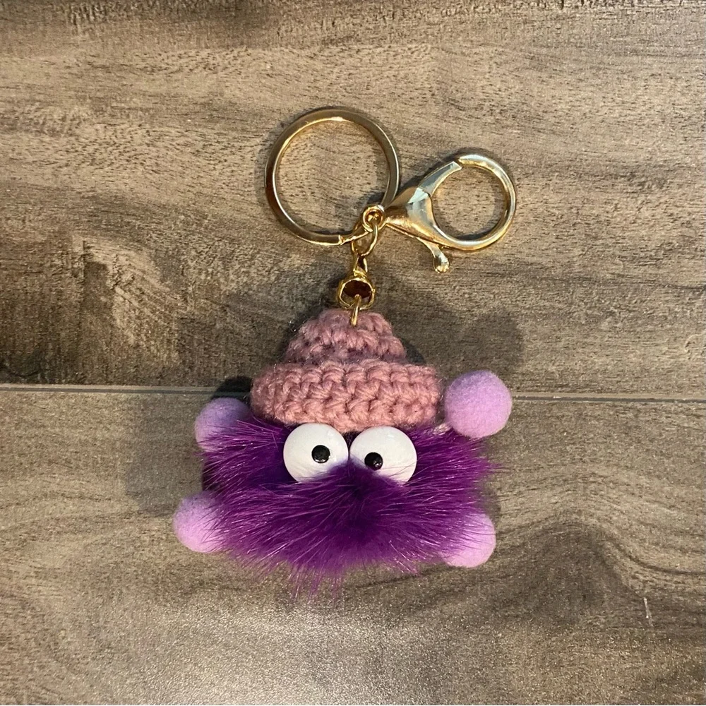 NEW Fuzzy Purple Monster Decorative Bag Charm / Keychain - Non-Branded